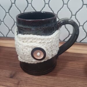 Handmade Cream Knit Mug Cozy with Button
